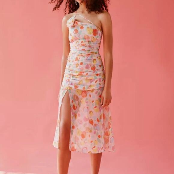 NWT For Love & Lemons Pink Floral Desmond Midi Dress Size Small - Picture 1 of 10